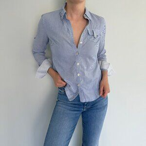 Banana Republic Striped Button Down Cotton Silk Size XS